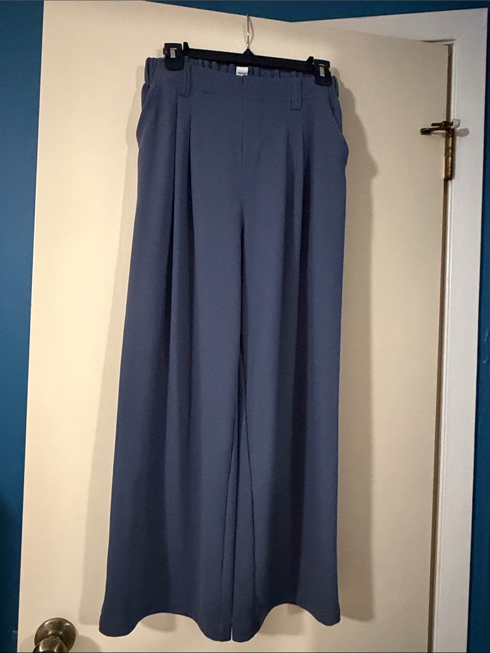 HALARA Slate Blue waffle weave Wide-Leg Dress Pants